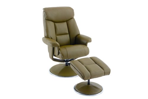 Brookhaven Recliner Olive Green Leather Look swivel recline function matching base footstool | 9000-OLI | Teknik