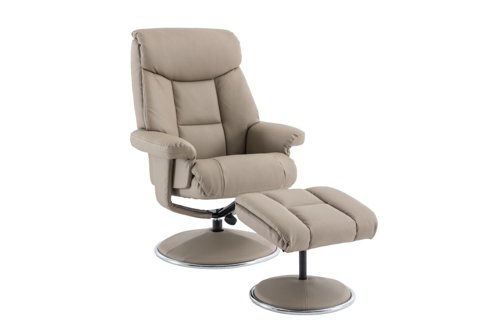Brookhaven Recliner Pebble Leather Look swivel recline function matching base footstool | 9000-PEB | Teknik
