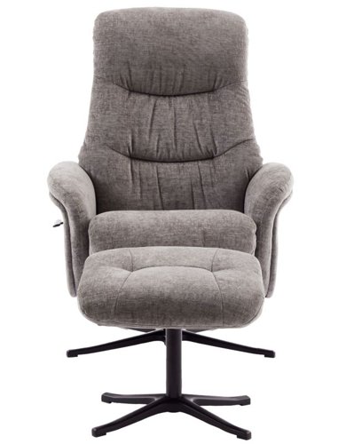 Newark Recliner Ash Fabric swivel recline function, black five star base matching footstool