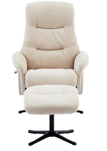 Newark Recliner Barley Fabric swivel recline function, black five star base matching footstool
