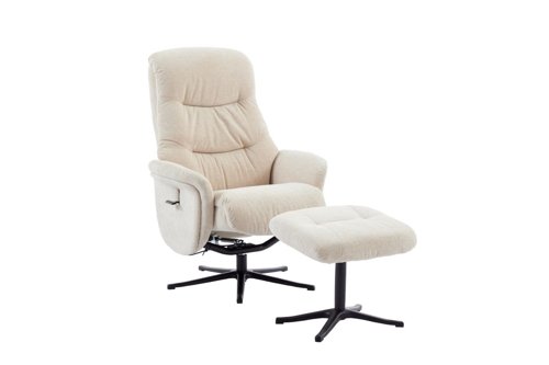 Newark Recliner Barley Fabric swivel recline function, black five star base matching footstool | 9100-BAR | Teknik