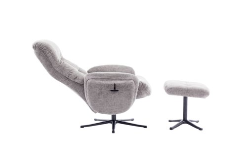 Newark Recliner Cloud Fabric swivel recline function, black five star base matching footstool | 9100-CLO | Teknik