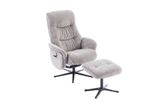Newark Recliner Cloud Fabric swivel recline function, black five star base matching footstool | 9100-CLO | Teknik