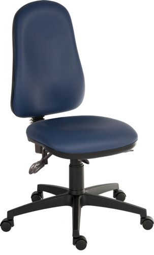 9500-PU-BLU | The Teknik Office Ergo Comfort Blue PU chair is our versatile multi-adjustable black wipe clean executive operator chair, perfect for all environments and users! It has 4 multi-adjustments -  a limited forward seat tilt, seat slide, back tilt and gas lift seat height adjustment for excellent user support and comfort. Certified for 24 hour use (BS5459-2: 2000) and with 150 kg rated gas lift, it's an ideal and affordable solution for all types of work and home environments. This chair also accepts height adjustable comfort armrests (sold separately),has a sturdy nylon base and is also available in Blue or Black Fabric as well as the wipe clean Black PU version.