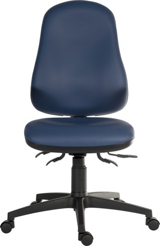 9500-PU-BLU | The Teknik Office Ergo Comfort Blue PU chair is our versatile multi-adjustable black wipe clean executive operator chair, perfect for all environments and users! It has 4 multi-adjustments -  a limited forward seat tilt, seat slide, back tilt and gas lift seat height adjustment for excellent user support and comfort. Certified for 24 hour use (BS5459-2: 2000) and with 150 kg rated gas lift, it's an ideal and affordable solution for all types of work and home environments. This chair also accepts height adjustable comfort armrests (sold separately),has a sturdy nylon base and is also available in Blue or Black Fabric as well as the wipe clean Black PU version.