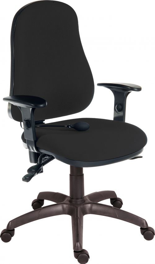 Teknik Office Ergo Comfort Black Fabric High Back Executive Operator Chair Pump Up Lumbar Support Comfort Arm Rests Optional