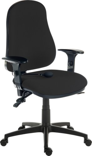Teknik Office Ergo Comfort Black Fabric high back executive operator chair with pump up lumbar support. With Comfort Arm Rests