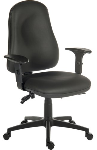 Teknik Office Ergo Comfort Black PU high back executive operator chair, certified for 24hr use. With Comfort Arm Rests.