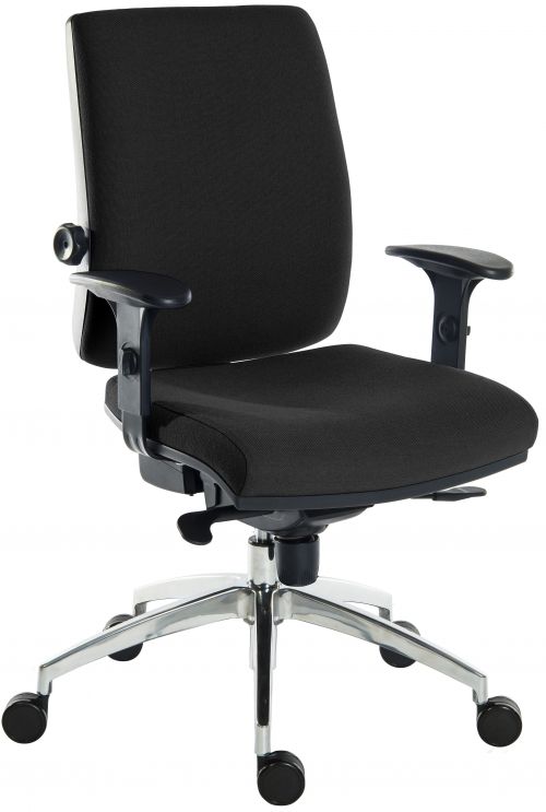 Teknik Office Ergo Plus Black Fabric 24 Hour Operator Chair Aluminium Pyramid Base Rated up to 24 Stone Optional Arm Rests