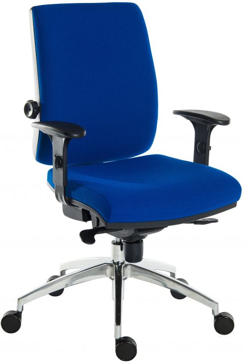 Teknik Office Ergo Plus Blue Fabric 24 Hour Operator Chair Aluminium Pyramid Base Rated up to 24 Stone Optional Arm Rests