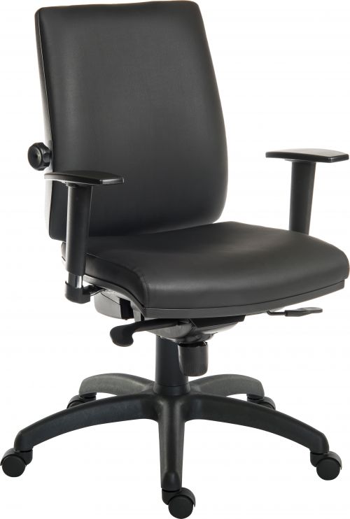 Teknik Office Ergo Plus Black Leather Look 24 Hr Operator Chair Standard Black Nylon Base Optional Arm Rests