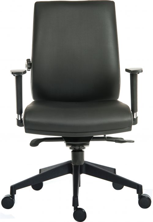 Teknik Office Ergo Plus Black Leather Look 24 Hr Operator Chair With An Aluminium Pyramid Base Rated up to 24 Stone Optional Arm Rests