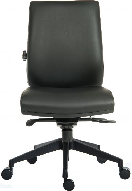 Teknik Office Ergo Plus Black Leather Look 24 Hr Operator Chair Black Ultra Pyramid Base Rated up to 24 Stone Optional Arm Rests