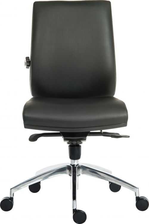 Teknik Office Ergo Plus Black Leather Look 24 Hr Operator Chair With An Aluminium Pyramid Base Rated up to 24 Stone Optional Arm Rests