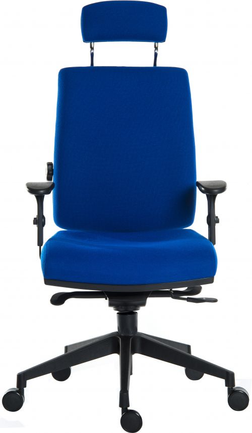 Teknik Office Ergo Plus Blue Fabric 24 Hour Chair Headrest Standard Black Nylon Base Rated up to 24 Stone Optional Arm Rests