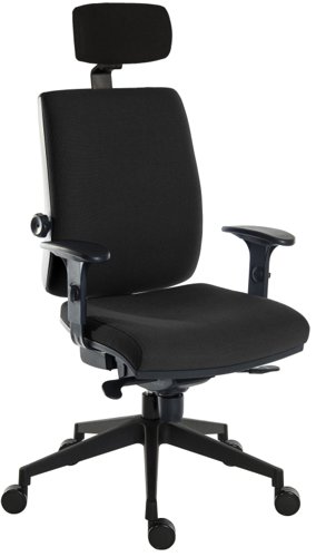 Teknik Office Ergo Plus Black Fabric 24 Hour Chair Headrest And Black Ultra Pyramid Base Rated up to 24 Stone Optional Arm Rests