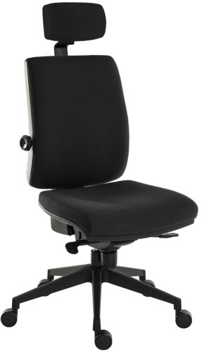 Teknik Office Ergo Plus Black Fabric 24 Hour Chair Headrest And Black Ultra Pyramid Base Rated up to 24 Stone Optional Arm Rests | 9700BLK/R520 | Teknik