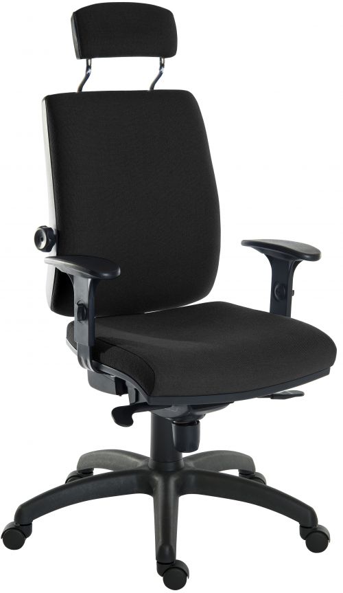 Teknik Office Ergo Plus Black Fabric 24 Hour Chair Headrest Standard Black Nylon Base Rated up to 24 Stone Optional Arm Rests