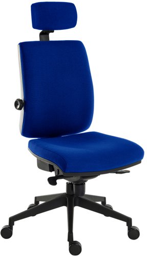 Teknik Office Ergo Plus Blue Fabric 24 Hour Chair Headrest Black Ultra Pyramid Base Rated up to 24 Stone Optional Arm Rests