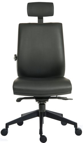 Teknik Office Ergo Plus Black Leather Look 24 Hour Chair Headrest Standard Black Nylon Base Rated up to 24 Stone Optional Arm Rests | 9700PUBLK/R510 | Teknik