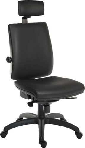 Teknik Office Ergo Plus Black Leather Look 24 Hour Chair Headrest Standard Black Nylon Base Rated up to 24 Stone Optional Arm Rests