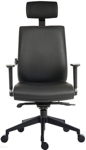 Teknik Office Ergo Plus Black Leather Look 24 Hour Chair With Headrest Black Ultra Pyramid Base Rated up to 24 stone  Accepts Optional Arm Rests | 9700PUBLK/R520 | Teknik