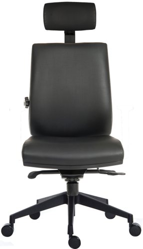 Teknik Office Ergo Plus Black Leather Look 24 Hour Chair With Headrest Black Ultra Pyramid Base Rated up to 24 stone  Accepts Optional Arm Rests | 9700PUBLK/R520 | Teknik