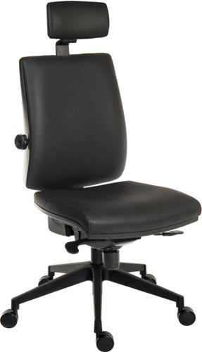 Teknik Office Ergo Plus Black Leather Look 24 Hour Chair With Headrest Black Ultra Pyramid Base Rated up to 24 stone  Accepts Optional Arm Rests