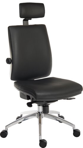 Teknik Office Ergo Plus Black Leather Look 24 Hour Chair Headrest Aluminium Pyramid Base Rated up to 24 Stone Optional Arm Rests