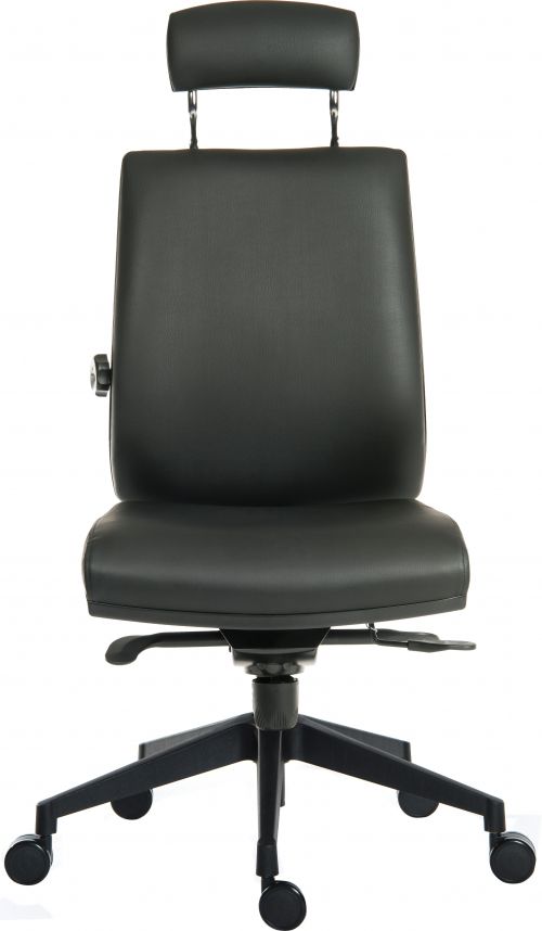 Teknik Office Ergo Plus Black Leather Look 24 Hour Chair Headrest Standard Black Nylon Base Rated up to 24 Stone Optional Arm Rests