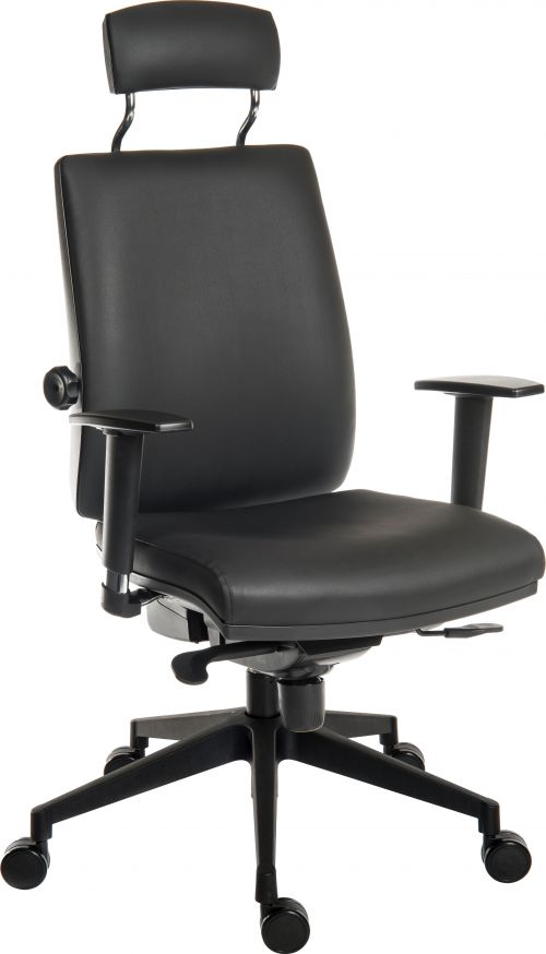 Teknik Office Ergo Plus Black Leather Look 24 Hour Chair With Headrest Black Ultra Pyramid Base Rated up to 24 stone  Accepts Optional Arm Rests