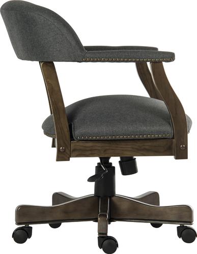 Teknik Office Captain Grey Executive traditional study chair in grey fabric with driftwood finish on arms and five star base and matching padded armre