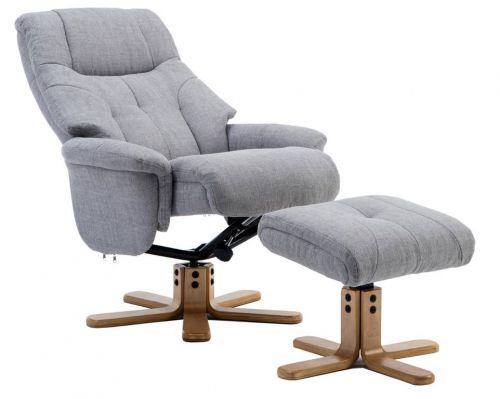 The Teknik Office Denver Recliner in Light Grey is the ultimate in user comfort! Finished in a plush fabric with a pleasing and stylish natural wood five star base and matching footstool, it's highly likely you'll spend more time relaxing than doing anything else! It has a swivel and recline function, padded upholstery and padded armrests. This chair is available in Cream, Brown and Grey in the leather look or Light Grey, Greystone and Oatmeal in fabric, all these options make the Denver recliner perfect for blending and matching most office and home interiors.