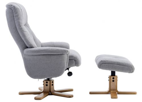 The Teknik Office Denver Recliner in Light Grey is the ultimate in user comfort! Finished in a plush fabric with a pleasing and stylish natural wood five star base and matching footstool, it's highly likely you'll spend more time relaxing than doing anything else! It has a swivel and recline function, padded upholstery and padded armrests. This chair is available in Cream, Brown and Grey in the leather look or Light Grey, Greystone and Oatmeal in fabric, all these options make the Denver recliner perfect for blending and matching most office and home interiors.