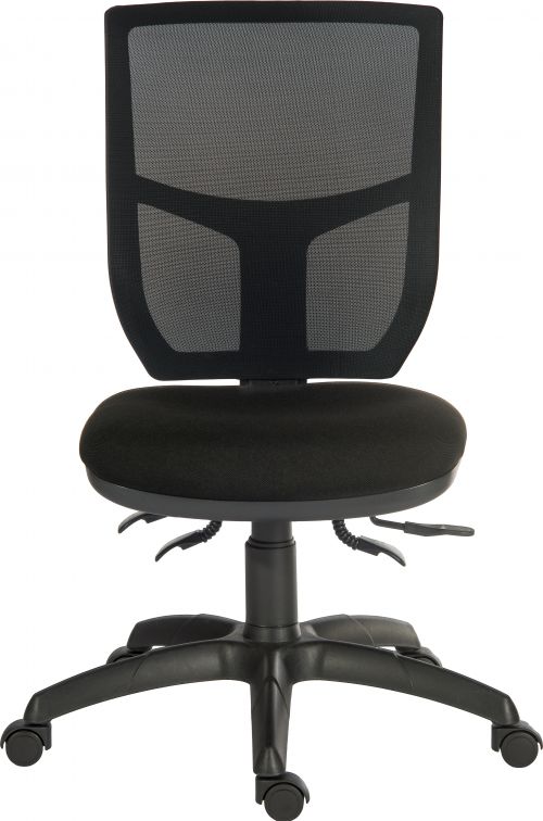 Teknik Office Ergo Comfort Black Fabric Mesh High Backrest Executive Operator Chair Certified for 24Hr Use Comfort Arm Rests Optional