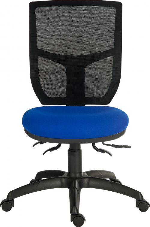 Teknik Office Ergo Comfort Blue Fabric Mesh High Backrest Executive Operator Chair Certified for 24Hr Use Comfort Arm Rests Optional