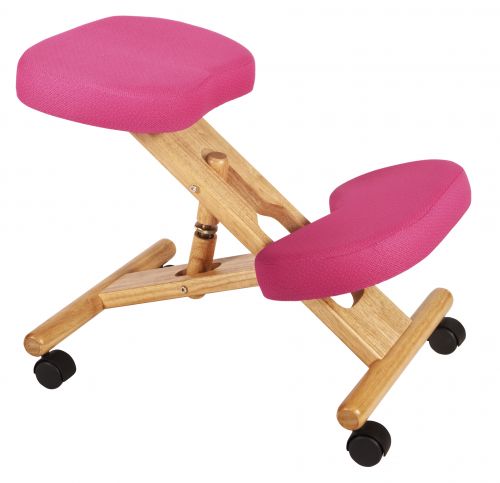 Teknik Office Posture Wooden Framed Ergonomic Kneeling Chair With Pink Fabric Cushions