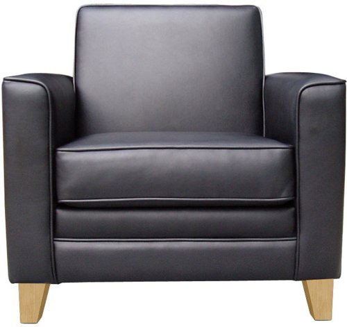 The Teknik Office Newport Black Leather Faced Armchair is an elegant and simply designed reception armchair upholstered with leather facings appointed and smart wooden feet. It has a comfortable cushioned seat and matching padded backrest, super for relaxing in while you wait. There is no assembly required, perfect for instant use in all receptions and waiting areas. There is also a matching two seater sofa available.