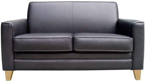 Teknik Office Newport Black Leather Faced Reception 2 Seater Sofa With Wooden Feet | N3562 | Teknik