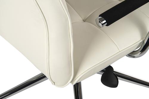 The Teknik Office Piano Executive Chair is our contemporary solution for all manner of offices and study areas. Finished in a white bonded leather, it has unique chrome arms with matching smart five star base and a soft touch PU on the armrest for added comfort. A pleasing stylish chair with the usual executive chair functions such as reclining function with tilt tension and a height adjustable seat. This chair is great for home or work office use for up to 8 hours a day and is rated to 110kg.