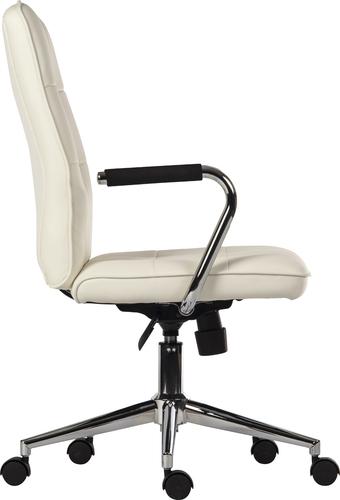 The Teknik Office Piano Executive Chair is our contemporary solution for all manner of offices and study areas. Finished in a white bonded leather, it has unique chrome arms with matching smart five star base and a soft touch PU on the armrest for added comfort. A pleasing stylish chair with the usual executive chair functions such as reclining function with tilt tension and a height adjustable seat. This chair is great for home or work office use for up to 8 hours a day and is rated to 110kg.