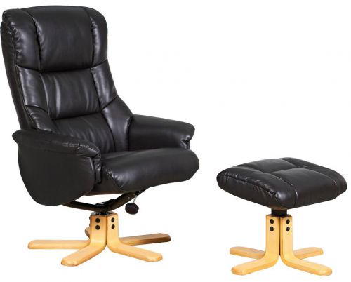 Teknik Office Chicago Black Luxury Recliner Chair With Natural Base and Matching Footstool
