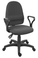 Teknik Office Ergo Twin Black Fabric Operator chair with pronounced lumbar support and a sturdy nylon base. With Standard armrests