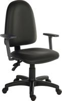 Teknik Office Ergo Twin PU Black Fabric Operator chair with a floating or fixed permanent contact backrest. With Step adjustable armrests