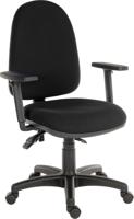 Teknik Office Ergo Trio Black Fabric Operator chair with 3 lever mechanism and a sturdy nylon base. With Step adjustable Armrests.