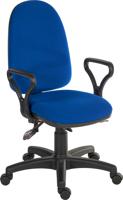 Teknik Office Ergo Trio Blue Fabric Operator chair with 3 lever mechanism and a sturdy nylon base. With standard fixed armrests.