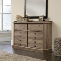 Teknik Office Barrister Home Dresser in Salt Oak Finish with six drawers all featuring metal runners with safety stops and two different contrasting b