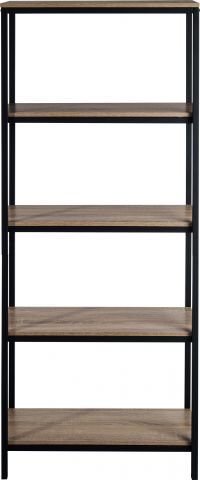 Teknik Office Industrial Style 4 Shelf Bookcase Durable Black Metal Frame Charter Oak Effect Generously Sized Shelves