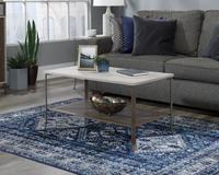 Teknik Office City Centre Coffee Table in Champagne Oak finish with spacious top and lower open shelf storage and durable satin taupe metal frame