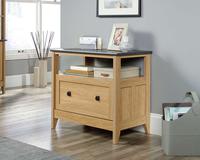 Teknik Office Home Study Lateral Filer in Dover Oak Finish with filing drawer and Slate accent